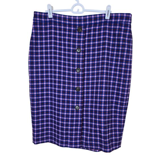 Women's J. Crew Blue & Red Plaid Button Front Lined Pencil Skirt | Size 12 - Picture 1 of 10